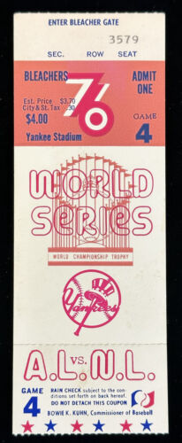 1976 World Series Game 4 Ticket Stub Reds Sweep Yankees - Bench MVP - no creases