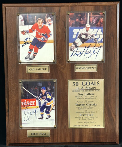 Guy Lafleur Wayne Gretzky Brett Hull 50 Goals SIGNED Photos w/ Score Board COA