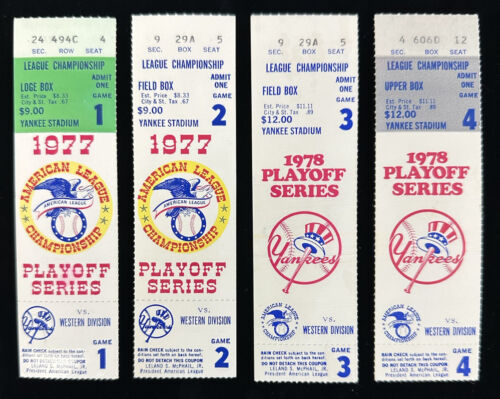 Lot of 4 Different 1977-1978 NY Yankees ALCS Playoff Ticket Stubs vs KC Royals