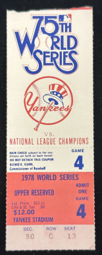 1978 World Series Game 4 Ticket Stub Yankees 4 Dodgers 3 Reggie NonInterference