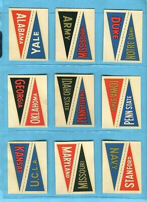 1960 Fleer College Pennant Decals Partial Set (13 of 19) Football Cards