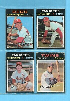 1971 Topps Lot of 4 Different (Ted Simmons & others) Baseball Cards Low Grade 