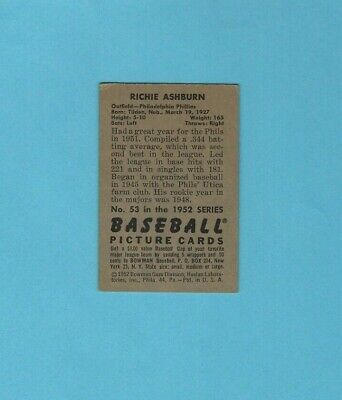 1952 Bowman #53 Richie Ashburn Philadelphia Phillies Baseball Card