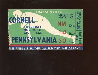 November 25 1939 NCAA Football Ticket Stub Cornell vs Pennsylvania