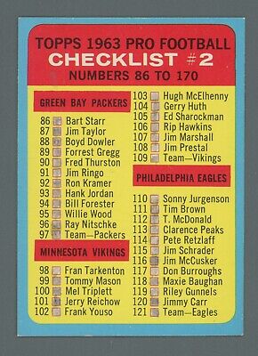 1963 Topps #170 Checklist #2 (86 to 170)  Football Card Ex/Mt app inds checked