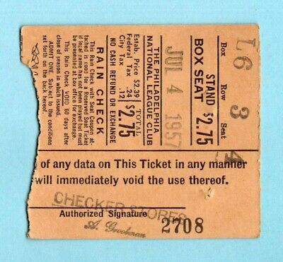 July 4, 1957 Doubleheader NY Giants @ Phil Phillies Ticket Stub Phillies Sweep 2