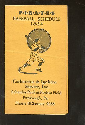 Original 1934 Pittsburgh Pirates 2.5 x 4.25" Foldout Pocket Schedule