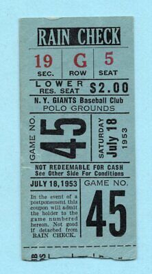 July 18, 1953 Chicago Cubs vs NY Giants Ticket Stub Monte Irvin & others HR's 