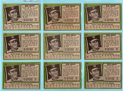 Lot of 11 1971 Topps #193 Bobby Grich Rookie Baseball Cards V/E wrk - NM o/c    