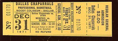 Dec 31 1971 ABA Basketball Full Ticket Doubleheader at Dallas Chapparals NRMT