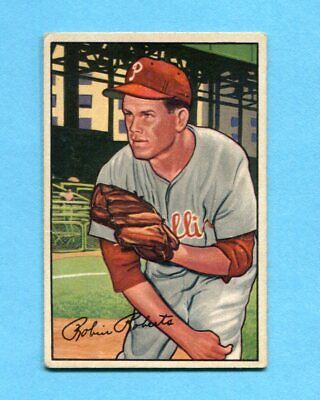 1952 Bowman #4 Robin Roberts Phila Phillies Baseball Card EX ap lgt cres/wrk