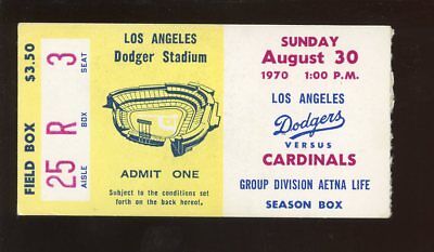 Aug. 30, 1970 LA Dodgers Ticket Stub vs Cardinals   Steve Carlton Wins, 7 K's