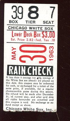 May 30 1963 Chicago White Sox Baseball Ticket Stub Mike Joyce Verso 