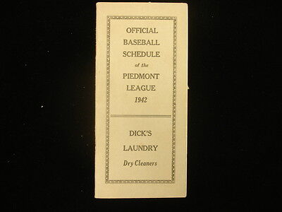 1942 Piedmont League Official Baseball Schedule Booklet – 3+1/4″ x 7″