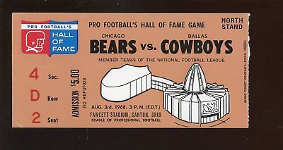 1968 NFL Hall of Fame Game Ticket Stub Chicago Bears vs Dallas Cowboys EX