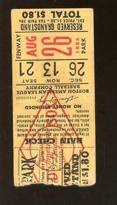 June 26 1952 Boston Red Sox Ticket Stub vs Tigers @ Fenway Park