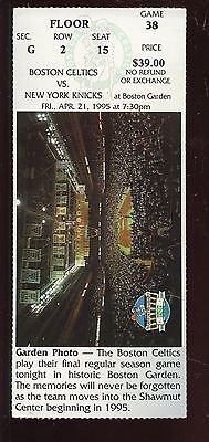 April 21 1995 Last Game at Boston Garden Boston Celtics NBA Basketba Ticket Stub