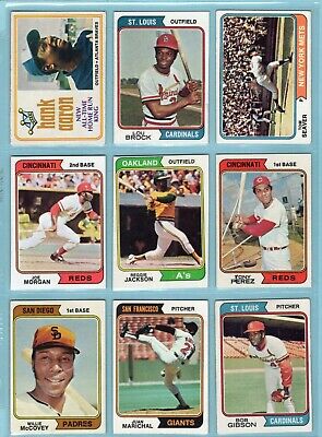 1974 Topps Lot of 9 Different Hall of Famer Baseball Cards LG - NM