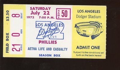 July 22, 1972 LA Dodgers Ticket Stub vs Phillies   Frank Robinson Home Run #515