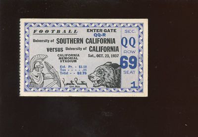 October 23 1937 NCAA Football Ticket Stub USC vs California