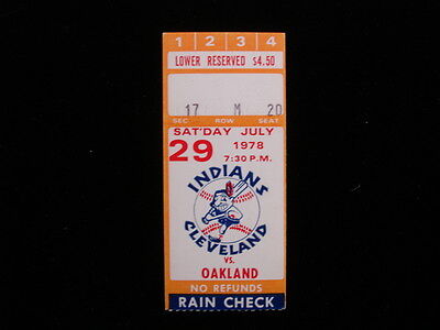 July 29, 1978 Oakland A’s @ Cleveland Indians Ticket Stub