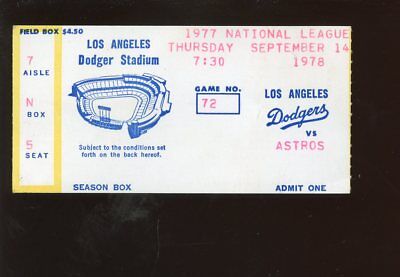 Sept. 14 1978 Los Angeles Dodgers Ticket Stub vs Astros   Lopes & Cey Home Runs