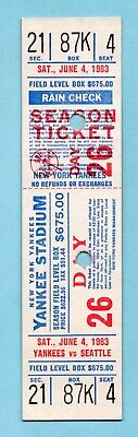 June 4, 1983 Seattle Mariners vs New York Yankees Full Ticket Richie Zisk 2 HRs 