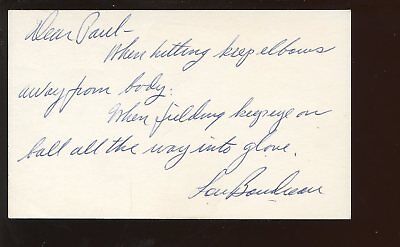 Lou Boudreau Signed Index Card Baseball Hall of Famer Spence Hologram