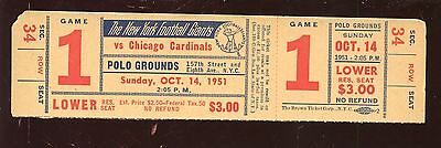 October 14 1951 NFL Football Chicago Cardinals at New York Giants Full Ticket