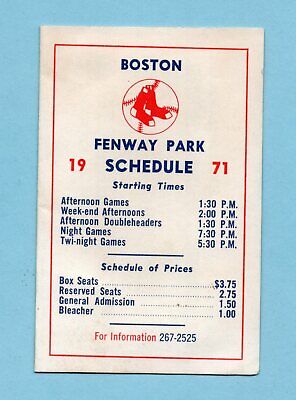 1971 Boston Red Sox Baseball Schedule