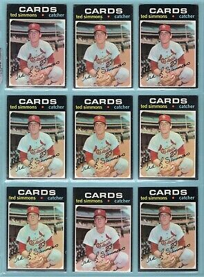 1971 Topps #117 Lot of 9 Ted Simmons Cardinals Rookie Baseball Cards LG - Ex/Mt