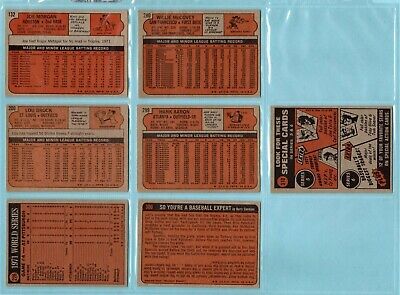 1972 Topps Lot of 7 Different Hall of Famer Baseball Cards Vg/Ex - EX