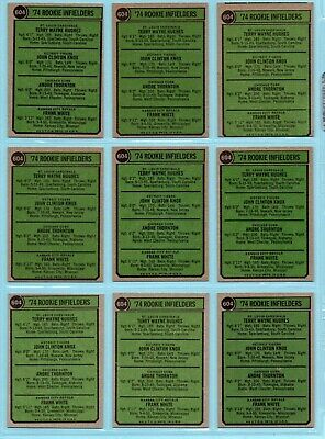 1974 Topps #604 Rookie Infielders Lot of 9 Baseball Cards VG thru NM 