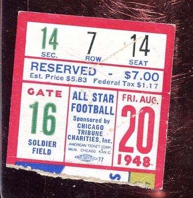 August 20 1948 All Stars vs Chicago Cardinals Football Ticket Stub