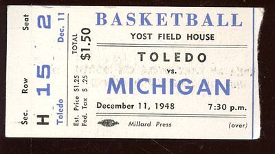 December 11 1948 NCAA Basketball Ticket Stub Toledo vs Michigan EX