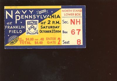 October 27 1934 NCAA Football Ticket Stub Navy vs Pennsylvania