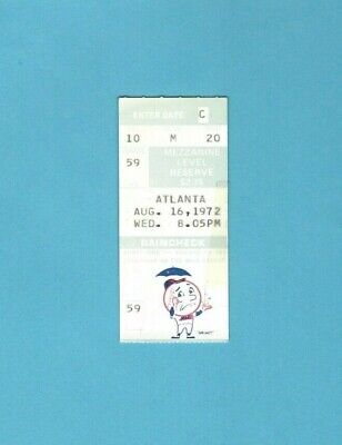 August 16,1972 Atlanta Braves @ New York Mets Ticket Stub Hank Aaron Home Run