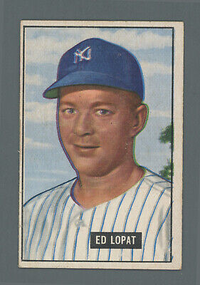 1951 Bowman #218 Ed Lopat New York Yankees Baseball Card EX o/c wrk bk ls