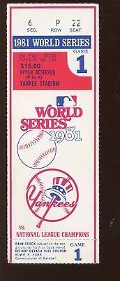 1981 World Series Ticket Stub Los Angeles Dodgers at New York Yankees Game 1 EXM