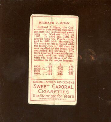 1911 T205 Sovereign Tobacco Baseball Card Richard Egan Cincinnati Reds