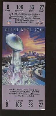 1992 NFL Super Bowl 26 Full Ticket San Francisco 49'ers vs Buffalo Bills VGEX+