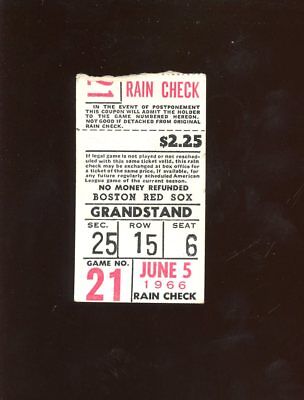 June 5 1966 MLB Baseball Boston Red Sox Ticket Stub