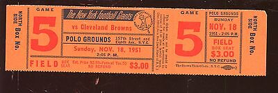 Nov 18 1951 NFL Football Cleveland Browns at New York Giants Full Ticket EXMT