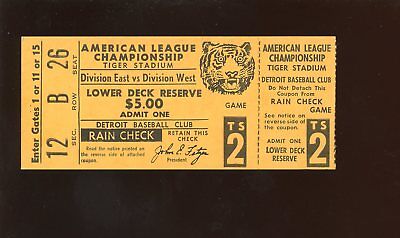 1972 ALCS Baseball Ticket Stub Oakland A's at Detroit Tigers Game 2 NRMT