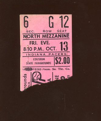 October 13 1972 ABA Ticket Stub Carolina Cougars at Indiana Pacers