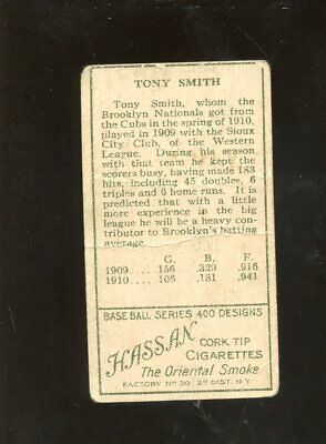 1911 T205 Hassan Tobacco Baseball Card Tony Smith