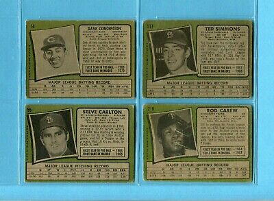 1971 Topps Lot of 4 Different (Ted Simmons & others) Baseball Cards Low Grade 