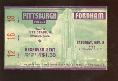 November 8 1941 NCAA Football Ticket Stub Fordham at Pitt EX+