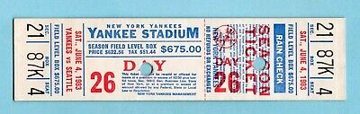 June 4, 1983 Seattle Mariners vs New York Yankees Full Ticket Richie Zisk 2 HRs 