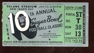 1944 NCAA Football Sugar Bowl Ticket Stub Tulsa vs Georgia Tech